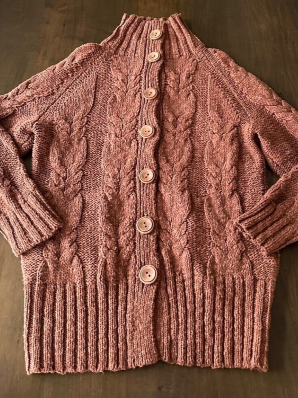 Free People Espresso Cardi Womens Sz XS Caribou Chunky Cable Knit Long Cardigan